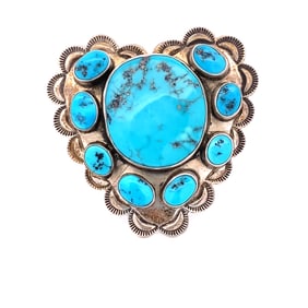 Vintage Native American Signed "JY" Turquoise Heart Ring in Sterling Silver