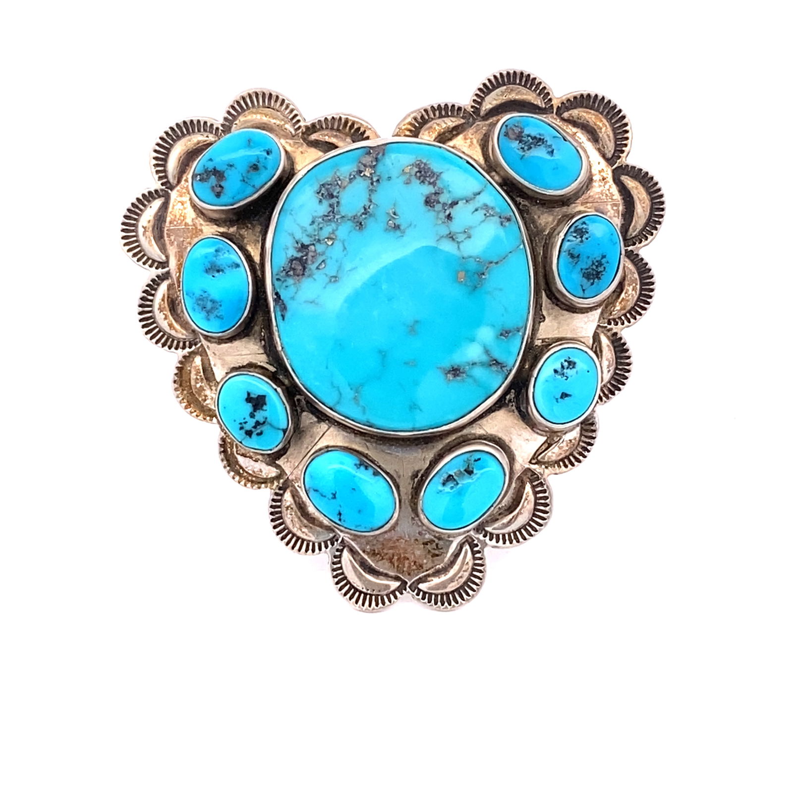 Vintage Native American Signed "JY" Turquoise Heart Ring in Sterling Silver (1 of 5)