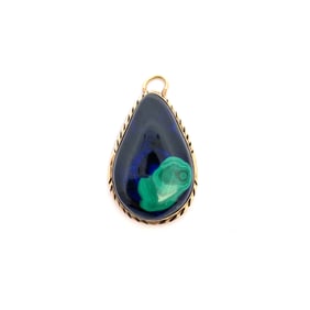 Vintage Estate Native American Malachite in Azurite Pendant in 14K Yellow Gold