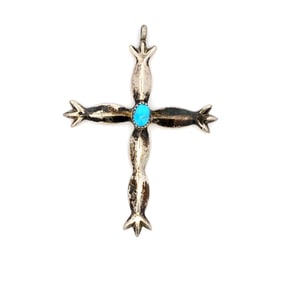 Estate Native American Turquoise Cross in Sterling Silver