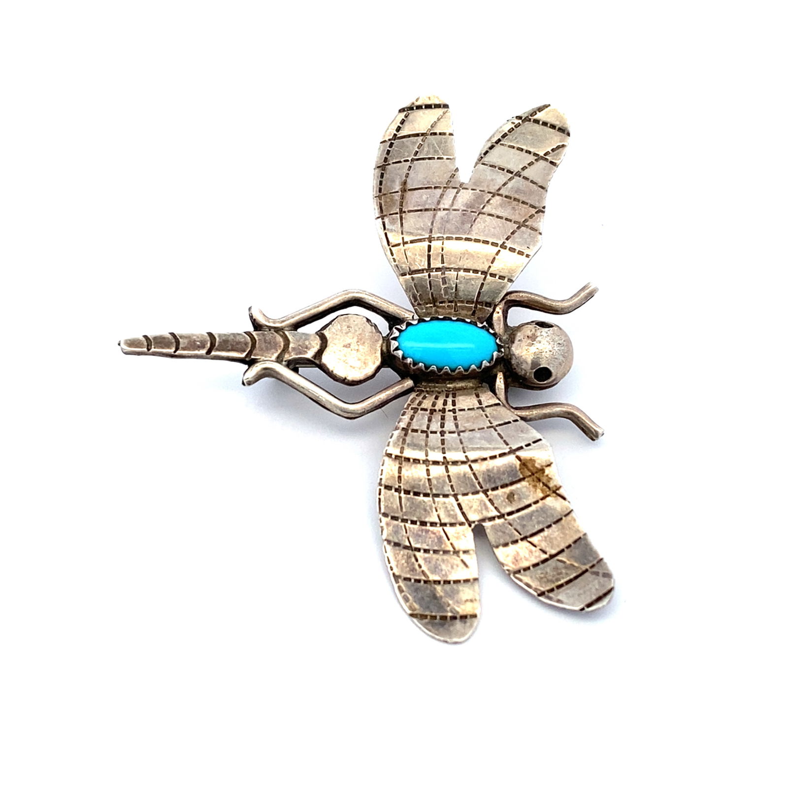 Vintage Native American Turquoise Dragonfly Brooch in Sterling Silver (1 of 5)