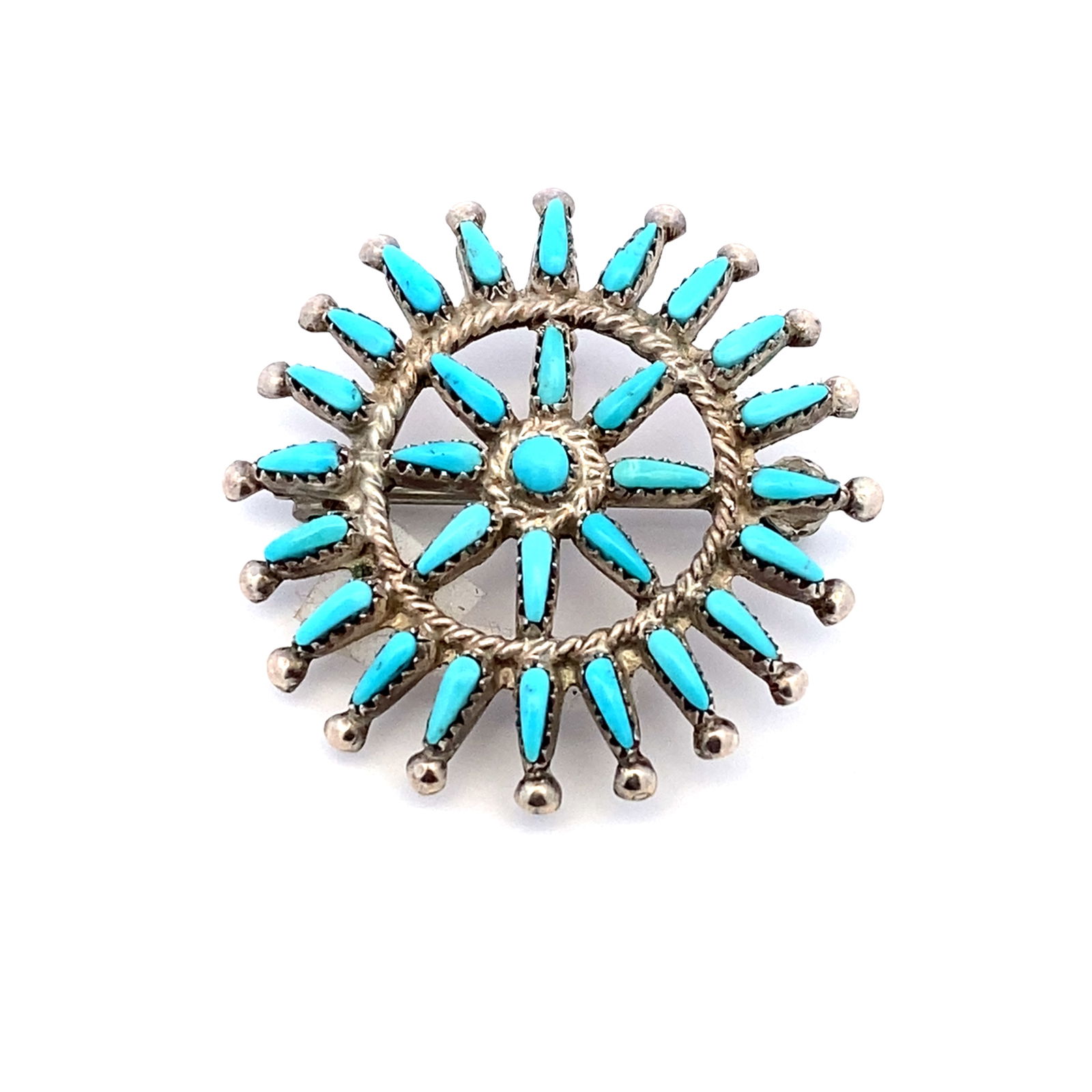 Vintage Native American Zuni Turquoise Petit Point Brooch/Pendant in Sterling Silver (1 of 3)