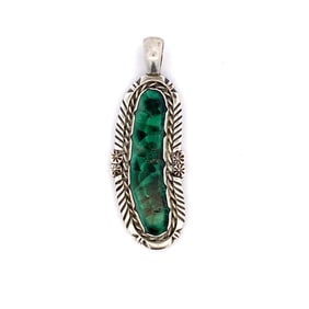 Estate Vintage Native American Malachite Pendant in Sterling Silver