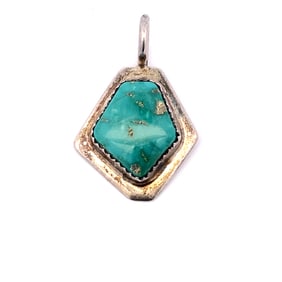 Vintage Native American Artist Signed "RC" Turquoise Pendant in Sterling Silver