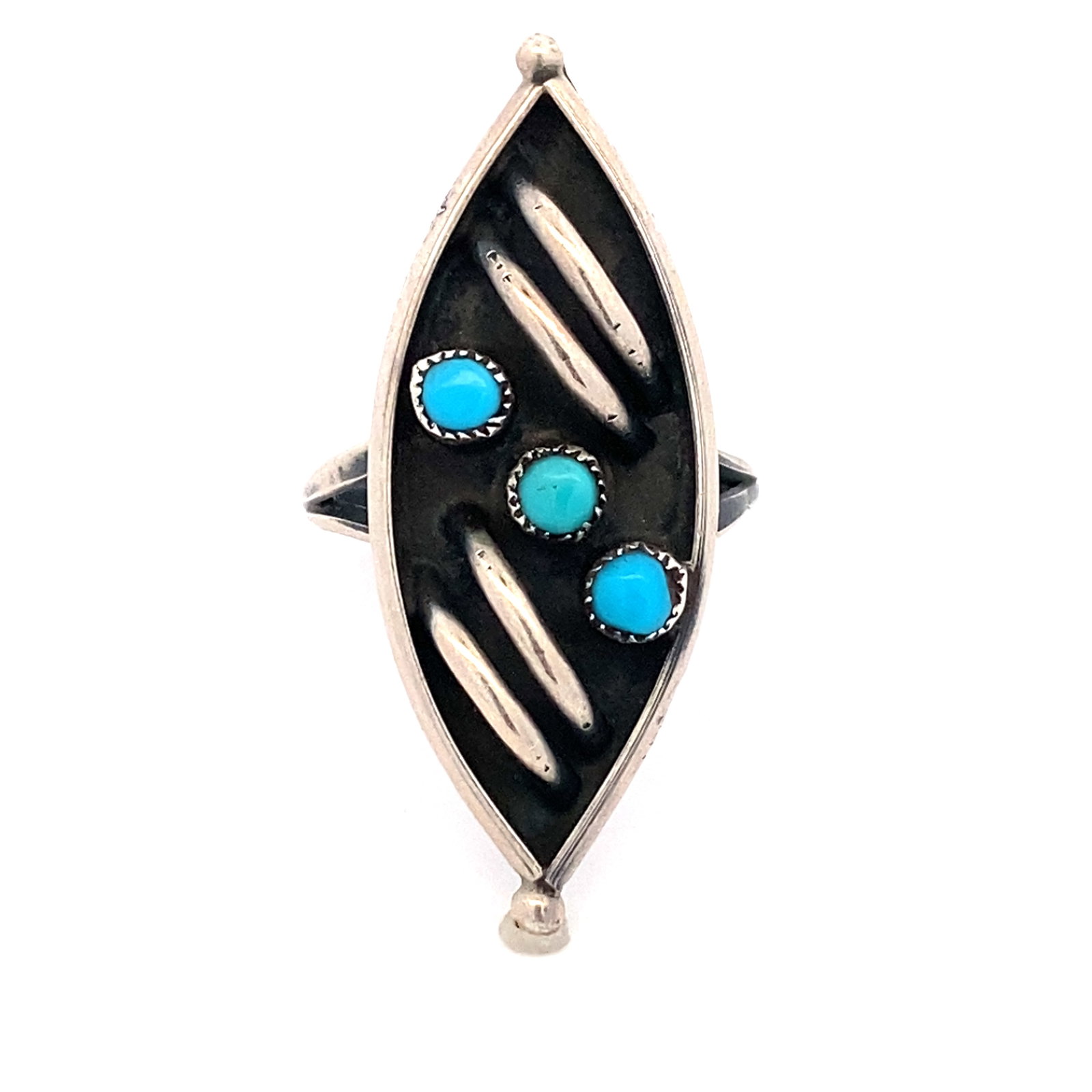 Vintage Native American Artist Signed "Dishta" Turquoise Ring in Sterling Silver (1 of 5)