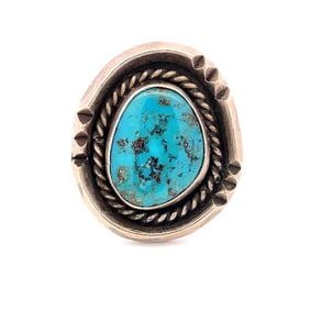 Estate Vintage Native American Turquoise Ring in Sterling Silver