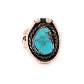 Vintage Native American Turquoise Ring in Sterling Silver
