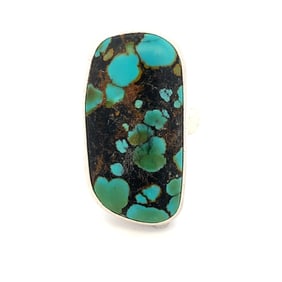 Vintage Native American Artist Signed Turquoise Ring in Sterling Silver