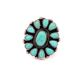 J.M Begay Artist Signed Native American Turquoise Ring in Sterling Silver
