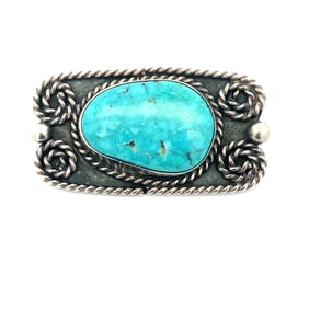 Estate Vintage Native American Turquoise Brooch in Sterling Silver