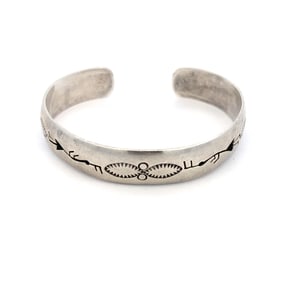 Vintage Native American Tooled Cuff Bracelet in Sterling Silver
