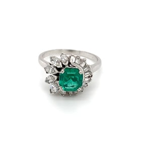 Platinum 0.72ct Emerald and Diamond Engagement Ring