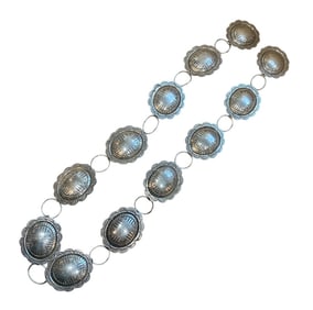 Estate Native American Artist Signed "HN" Concho Belt in Sterling Silver