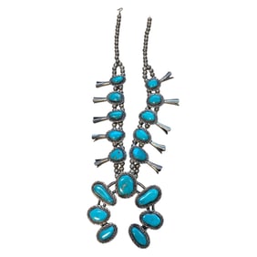 Vintage Navajo Turquoise Blossom Necklace in Sterling Silver