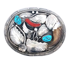 Atkinson Trading Co Coral Turquoise Claw Belt Buckle