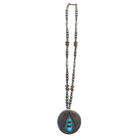 Tom Bahe Native American Silver Necklace and Pendant with Turquoise