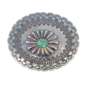 Stu Y. Native American Turquoise Belt Buckle Sterling Silver