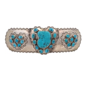 Sterling Silver "Designer JY" Turquoise Heart Design Hair Barrette