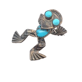 Vintage Turquoise Frog Brooch, Sterling Silver
