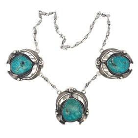 Vintage Sterling Silver Turquoise Pendant Necklace