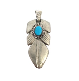 Vintage Sterling Silver Turquoise Arrowhead Pendant