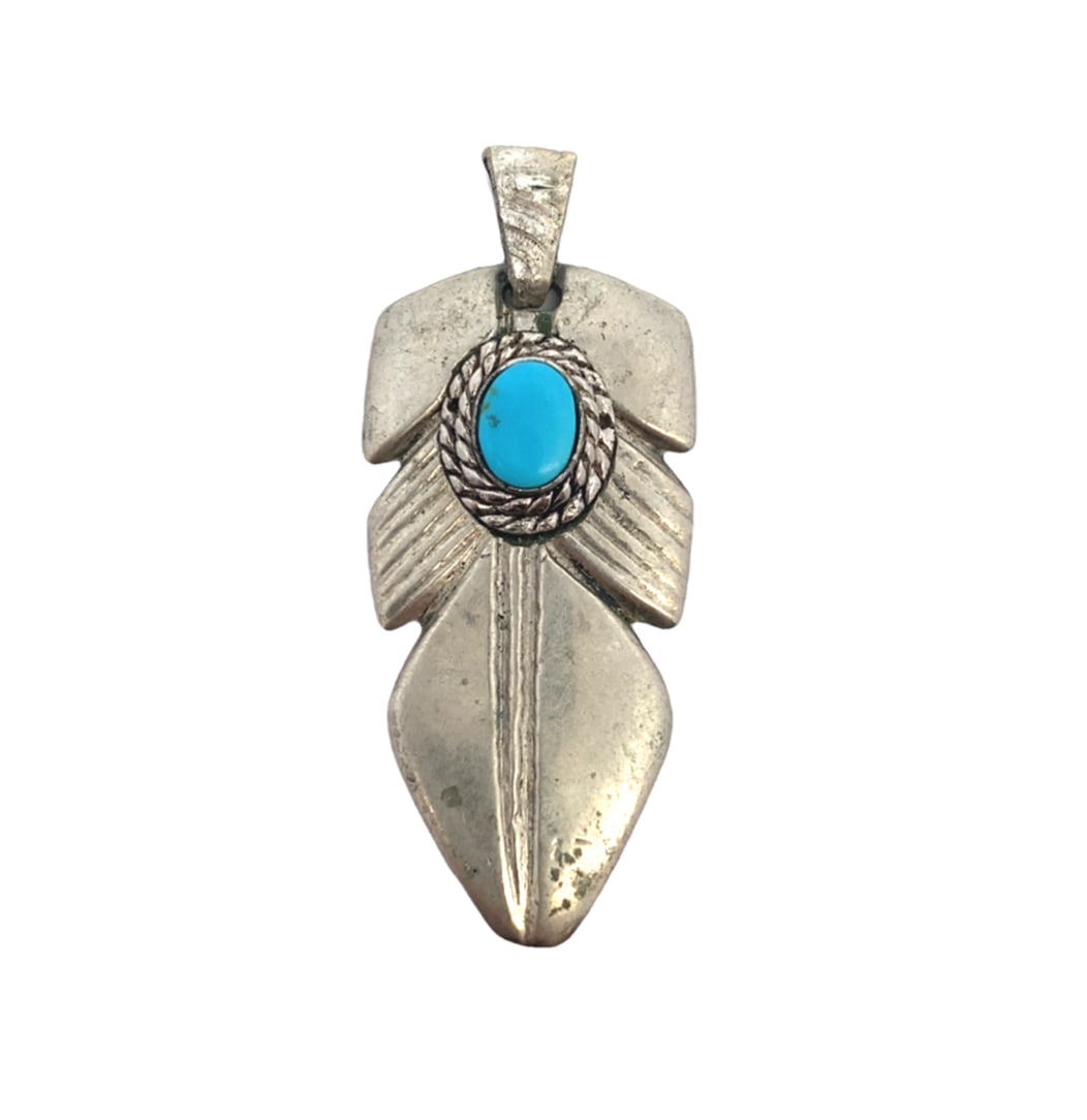 Vintage Sterling Silver Turquoise Arrowhead Pendant (1 of 3)