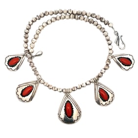 Sterling Silver Coral Pendants Necklace, Signed by Artisan