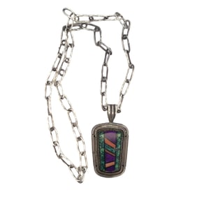 Vintage P. Platero Multi-Stone Inlay Pendant and Chain