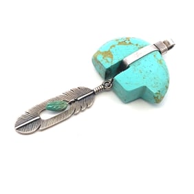 Vintage Native American Turquoise Bear and Feather Pendant