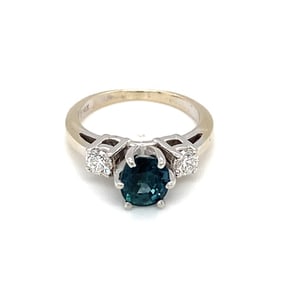 Three Stone Ring with Diamond and Sapphire in 14K White Gold