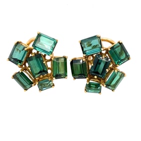 Green Tourmaline Clip Earrings in 18K Yellow Gold