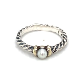 Vintage David Yurman Pearl Ring in Sterling Silver and 14K Yellow Gold