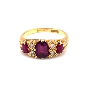 Pink-Purple Garnet and Diamond Ring in14K Yellow Gold