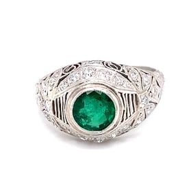 Antique 1920s Art Deco Emerald and Diamond Ring in Platinum