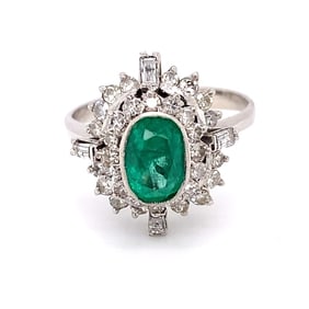 Emerald and Diamond Cocktail Ring in 18K White Gold