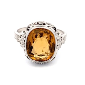 Estate Vintage Citrine Ring in 14K White Gold