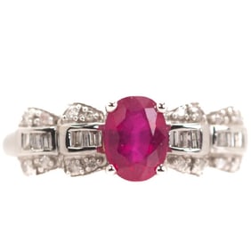 Designer Made 14K White Gold Ruby and Diamond Cocktail Ring