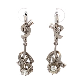 14K White Gold Vintage Diamond Dangle Earrings