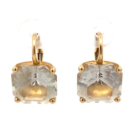 Square Quartz Earrings, 14K Gold