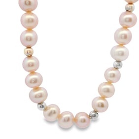 Pink Pearl Necklace, 14K White Gold