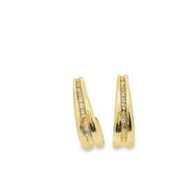 Estate 10K Yellow Gold Diamond Half Hoop Earrings