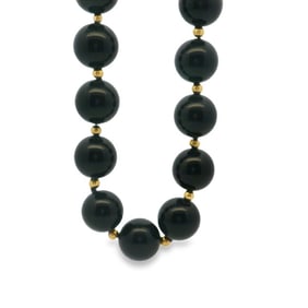 Onyx Beaded Necklace, 14K Gold
