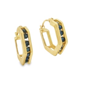 14K Gold Sapphire Hoop Earrings