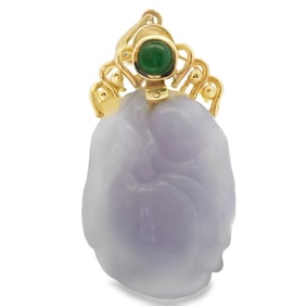 Lavender Jade Carving Pendant, 14K Gold