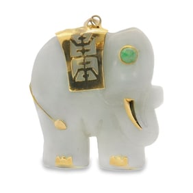 14K Gold Jadeite Elephant Pendant