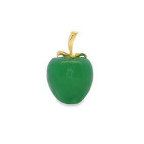 14K Gold Green Jadeite Carved Apple Pendant