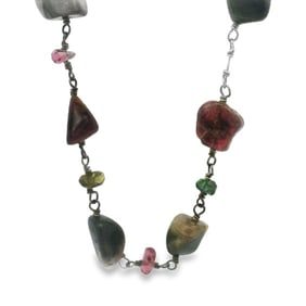 Designer Linda Bergman Watermelon Tourmaline Beaded Necklace