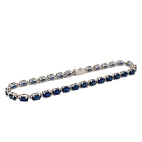 14 K White Gold Diamond and Sapphire Straight Line Tennis Bracelet