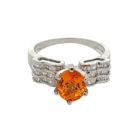 Oval Mandarin Garnet and Diamond Ring, 18K White Gold