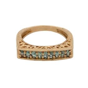 Green Gemstone Ornate Filigree Band, 14K Gold